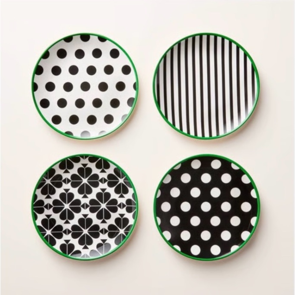 Kate Spade for Target 💚 Green Rimmed Black and White Patterned Entire Dinner Set